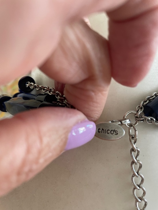 CHICO’S TRIPLE STRAND COBALT BLUE BEADED STATEMENT NECKLACE Chunky Layered - Picture 5 of 10